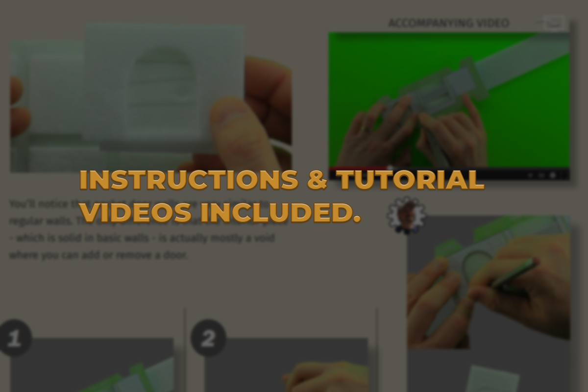 Promotional graphic for an instructional video product, featuring a collage of hands demonstrating the use of a small white plastic device, with large yellow text reading 'INSTRUCTIONS & TUTORIAL VIDEOS INCLUDED.'.